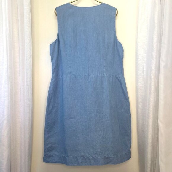 J Jill Linen Sleeveless Dress Blue Shift Dress Size LARGE Casual Summer - Picture 2 of 6